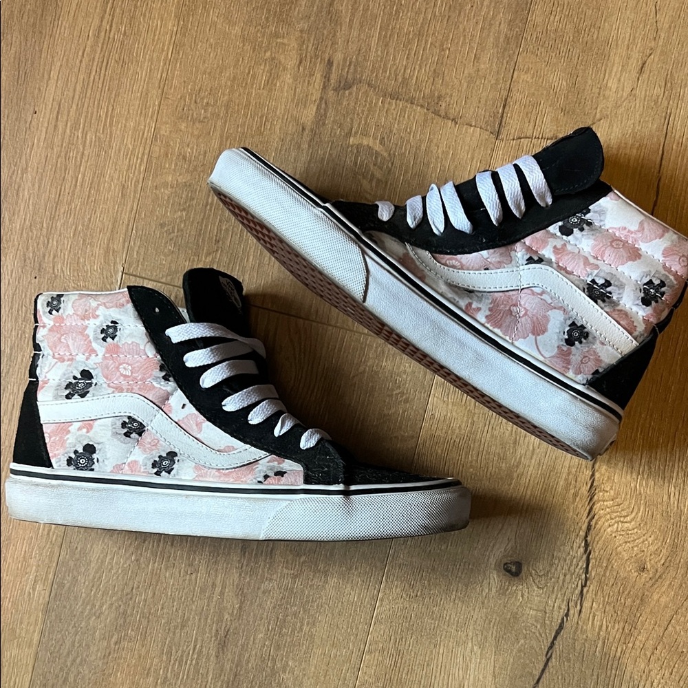 Vans Womens High-Top Sneakers - Black and Floral Pink